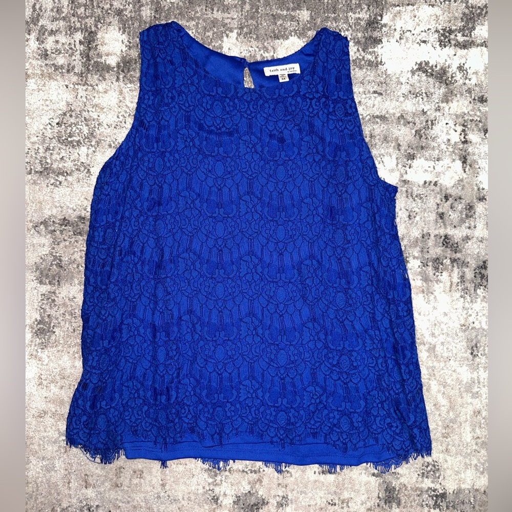 Royal Blue Lace Sleeveless Dress Shirt